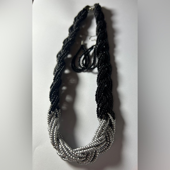 Statement Bicolor Braided Necklace & Earrings Set | Timeless Elegance - Picture 9 of 9